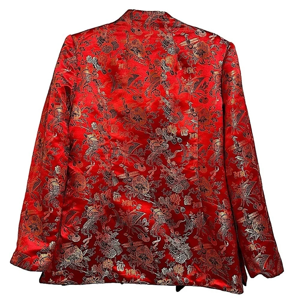 Beautiful Reversible Black Velvet to Red Asian Print Jacket Luxe Look Size M/L